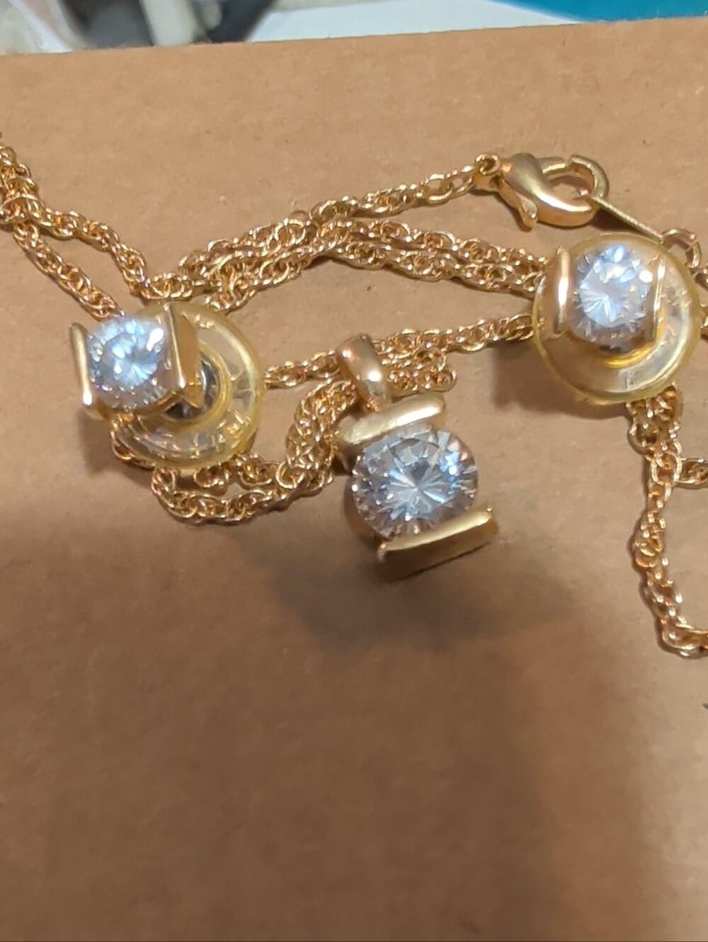 Gold-Tone Pendant Necklace Set with Clear Crystal Accents